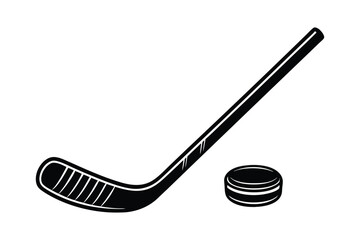 Hockey stick and puck vector art icon silhouette.eps