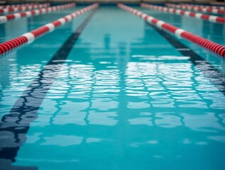 Obraz premium Swimming pool with lanes reflecting light during a calm afternoon