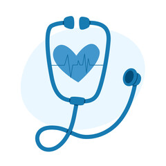 Heart with a stethoscope and heartbeat line. Medical, cardiology, and heart health checkup concept