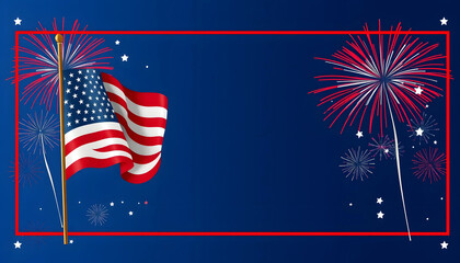 American flag flying with fireworks. happy independence day 4th of July background. 