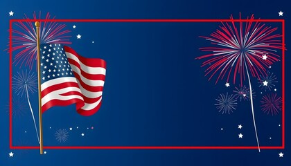 American flag flying with fireworks. happy independence day 4th of July background. 