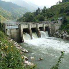 Hydropower generation at a dam riverbank photography nature landscape energy production