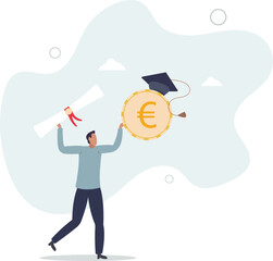 Education cost, tuition or scholarship, money for university or graduation, school expense or student debt, college diploma concept,.flat characters.