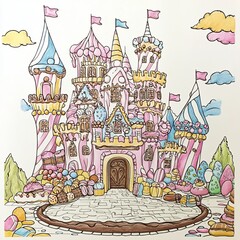 Obraz premium Whimsical Coloring Page of a Fantasy Castle