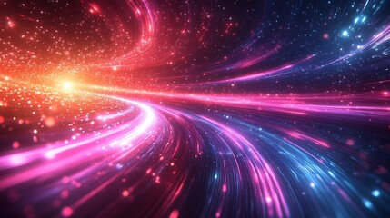 Cosmic light trails warp. Vibrant speed lines, energy streams. Abstract futuristic background, colorful motion blur.