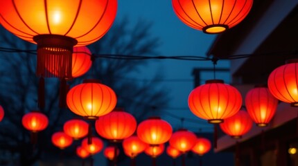 Obraz premium Luxurious Chinese lanterns are prominently displayed, with sharp focus and soft, textured background