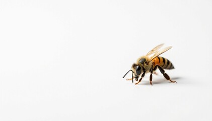 Small solitary bee on a bright white background, fauna, tiny creatures