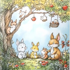 Fototapeta premium Whimsical Animal Coloring Book Scene