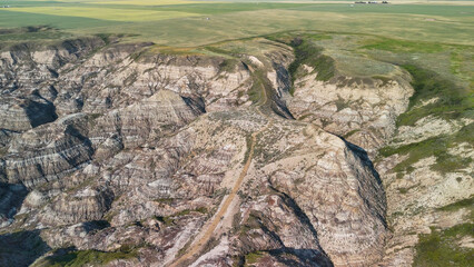 Aerial view of Horsethief Canyon in Alberta, Canada