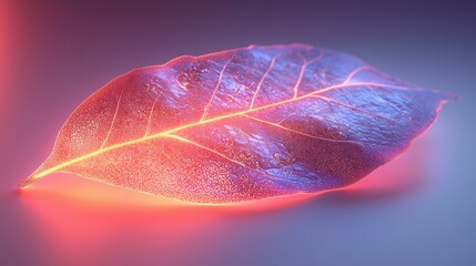 Glowing leaf with vibrant colors on a dark background.