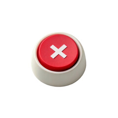 Obraz premium A small red button with a white cross on the center, located on a white round base