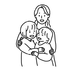 姉妹とお母さん＿線画