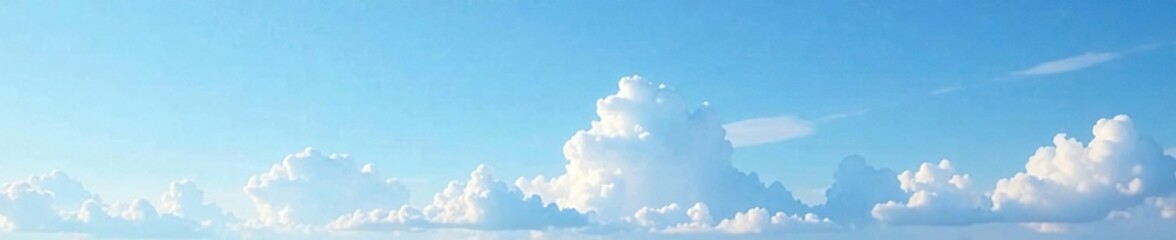 Obraz premium Thin wispy clouds merge to form soft puffy white mass in the blue sky, soft, blue