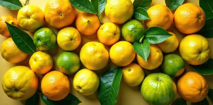 viele reife Limetten in einem k?nstlerischen Arrangement, frucht, gelb