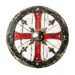 Medieval shield with red and white cross isolated on white background