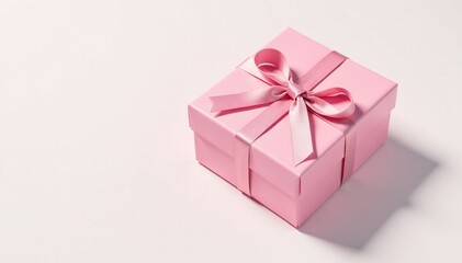 Obraz premium Pink gift box placed on a white background with subtle shadows, gift box, , simple