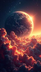 Earth's atmosphere blends with rocket's passage, abstract, harmony, orange