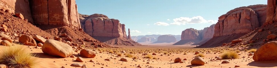 Desert rock formation with massive boulders and eroded cliffs, rocky terrain, rocks