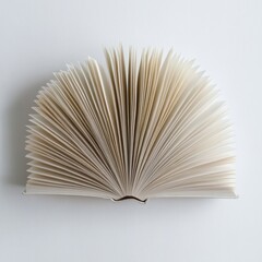 Open book, pages fanned out, isolated on a white background, minimalistic
