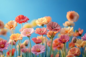 Fototapeta premium Bright and colorful flowers blooming in a sunny garden during springtime