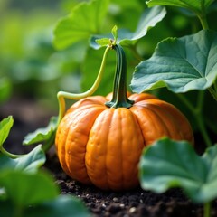 Obraz premium Delicate pumpkin vine tendrils stretch upward, pumpkin, garden