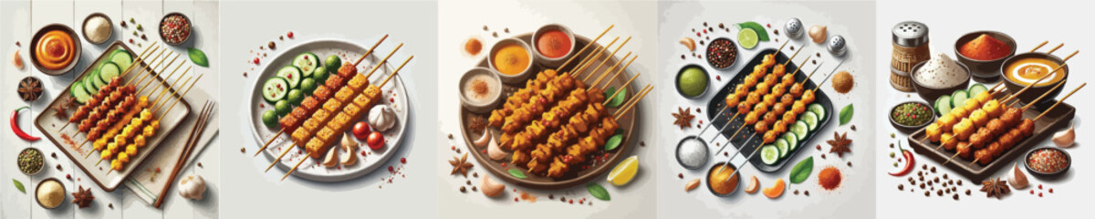 a vector collection of satay dishes from Indonesia