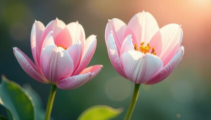 Soft petals of white and pink hues gently unfurl, flowers, spring