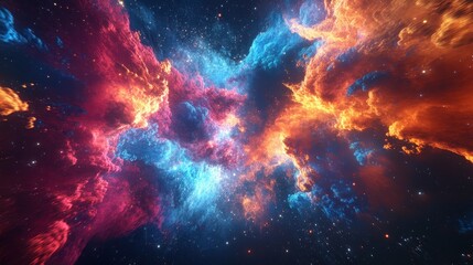 Naklejka premium Cosmic Nebula with Red and Blue Gas Clouds