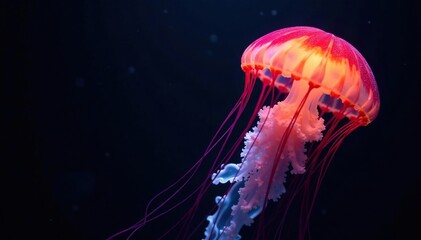 Fototapeta premium Jellyfish against black background with subtle glow, nocturnal, dark