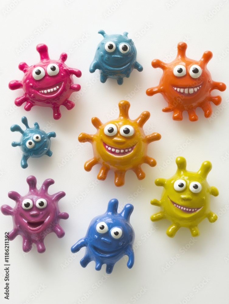 Aufkleber Cheerful colorful microbes with smiles and eyes creating a lively atmosphere of joy and fun in a playful setting. Generative AI