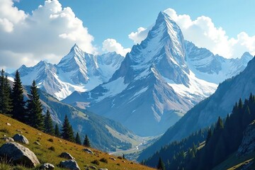 Obraz premium Towering mountain peaks stretch across the sky, wilderness, snow-capped, alpine