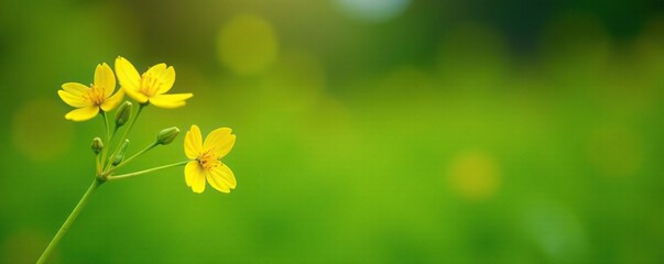 Small yellow flowers growing on a light green stem, garden, nature