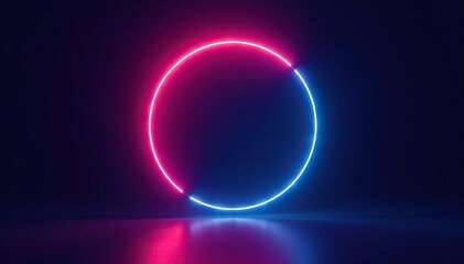 Obraz premium Glowing neon circle suspended in mid air on a dark background, ambient, light
