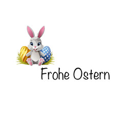 Fototapeta premium happy easter bunny with text clip art vector graphic icon design in german Frohe Ostern