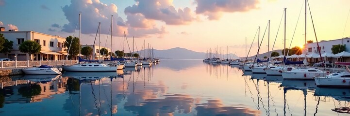 Fototapeta premium A peaceful morning scene at Marina Delta Kallithea Athens, marina, stillness, reflection