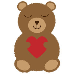 ハートを抱きしめている可愛いクマ　手書き風のクリップアート　背景透過　png