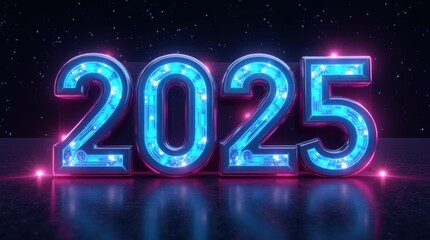 Retro Sci-Fi 2025 Chrome Neon Numbers