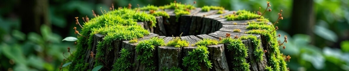 Obraz premium Overgrown with vines and moss ancient tree stump, organic, moss, verdant