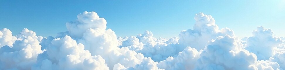 Fototapeta premium Bright white cumulus cloud formations fill the horizon, airy, Cumulus clouds white, atmosphere