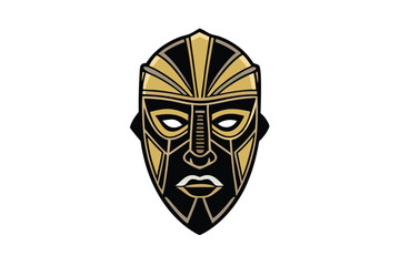 Traditional African mask design with black and gold patterns, ideal for Black History Month and cultural appreciation artwork