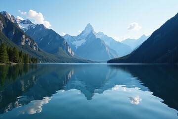 Reflections of majestic mountains on calm lake surface, water, reflection, lake