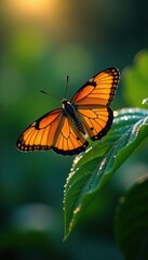Fototapeta premium Large moth flutters beside a dewy leaf at dusk, shadow, dew