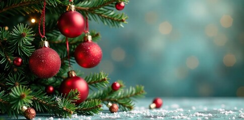 Vintage Red and Gold Ornament Garland on Pine Branch, holiday decor, winter wonderland,