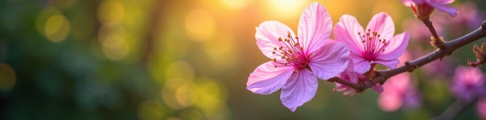 A purple flower blooms on a branch in sunlight, bloom, landscape