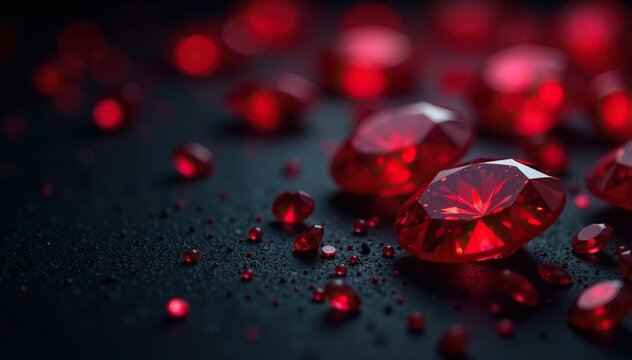 Black background with scattered red diamonds and rubies, bright, fiery
