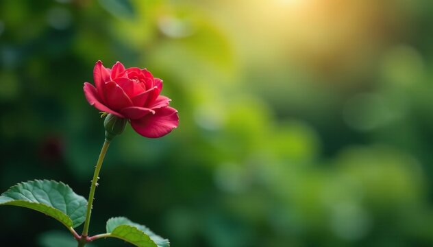 A solitary rose-like bloom appears at the end of a slender vine, begonia, foliage, peaceful