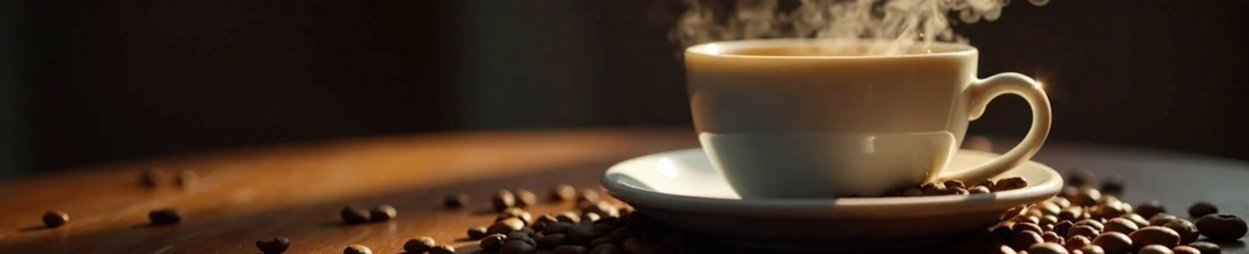 Fragrant coffee aromas waft upwards from a steaming cup, aromatic, texture, dark