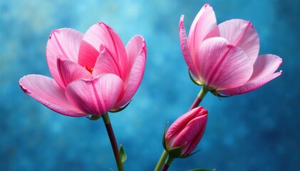 Obraz premium Delicate pink petals unfolding on a blue canvas, floral, nature