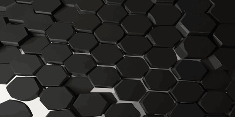 Abstract 3d black hexagonal geometric texture pattern surface bright honeycomb metal hexagon design.