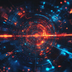 Fototapeta premium Vibrant abstract swirl of glowing lights in a futuristic digital space environment